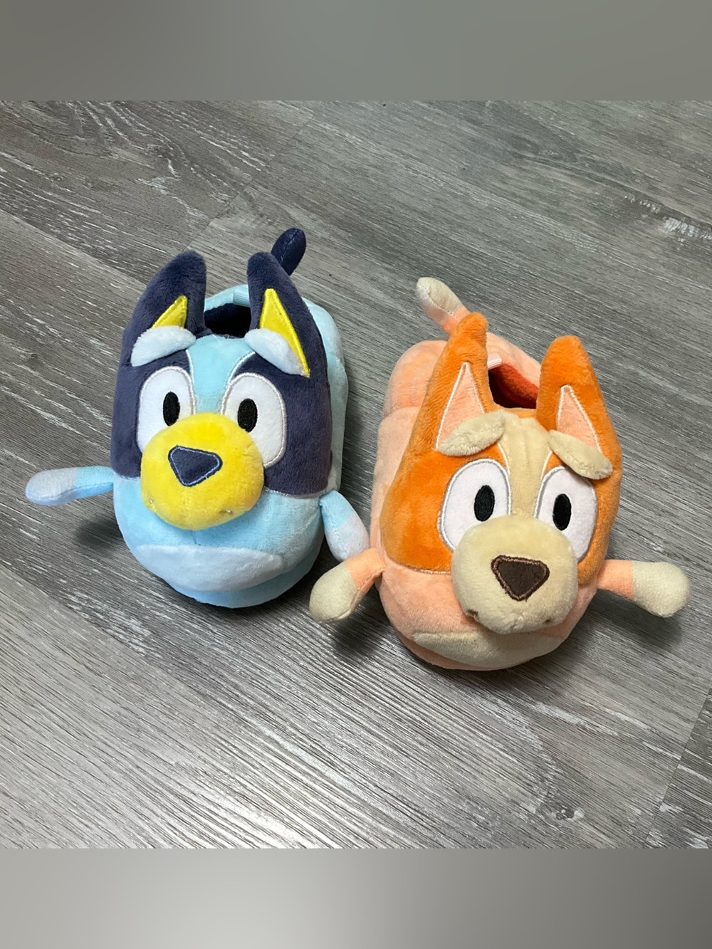 Blue & Orange Plush Dog Slippers - Adorable Cartoon Face toddler 9/10